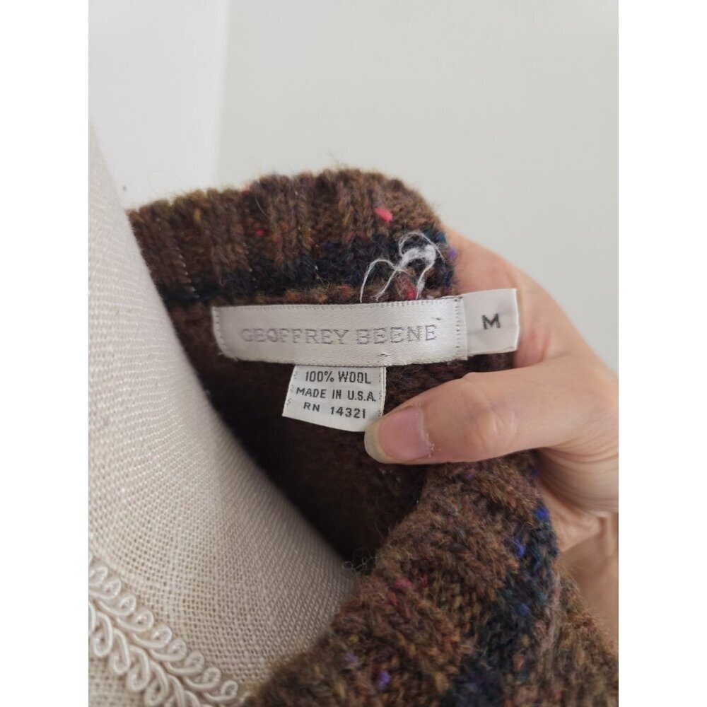 Geoffrey Beene Wool Vintage Argyle Preppy Crew Brown USA Sweater Womens Size M - Picture 10 of 11
